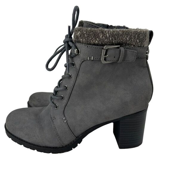 Kim Rogers Tori Boots Gray Fleece Lined Size 7.5 Lugged Sole Cuffed Block Heel - Picture 3 of 9